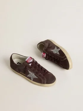 Super-Star para mujer en ante marrón con estrella plateada brillante