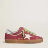 Super-Star para mujer en ante rojo con estrella de piel blanca y lengüeta del talón de piel plateada