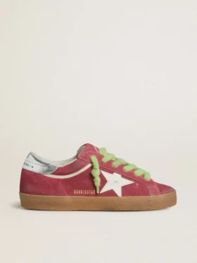 Super-Star para mujer en ante rojo con estrella de piel blanca y lengüeta del talón de piel plateada
