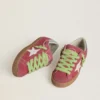 Super-Star para mujer en ante rojo con estrella de piel blanca y lengüeta del talón de piel plateada