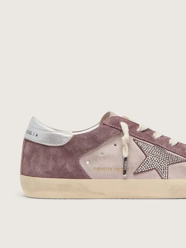 Super-Star para mujer en ante rosa pálido con estrella de ante y lengüeta del tacón en platino