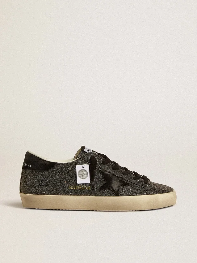 Super-Star para mujer en cristales Swarovski negros con estrella de ante negro