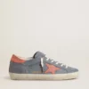 Super-Star para mujer en nubuck azul con estrella y lengüeta del talón de ante rosa
