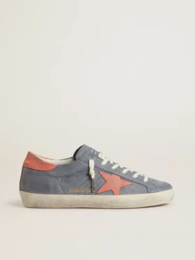 Super-Star para mujer en nubuck azul con estrella y lengüeta del talón de ante rosa