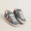 Super-Star para mujer en nubuck azul con estrella y lengüeta del talón de ante rosa
