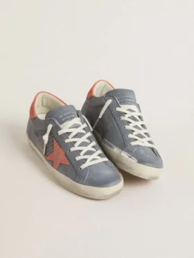 Super-Star para mujer en nubuck azul con estrella y lengüeta del talón de ante rosa
