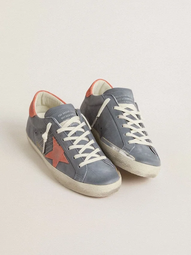 Super-Star para mujer en nubuck azul con estrella y lengüeta del talón de ante rosa