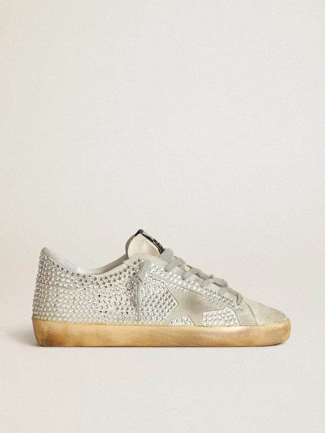 Super-Star para mujer en nubuck blanco envejecido con cristales Swarovski