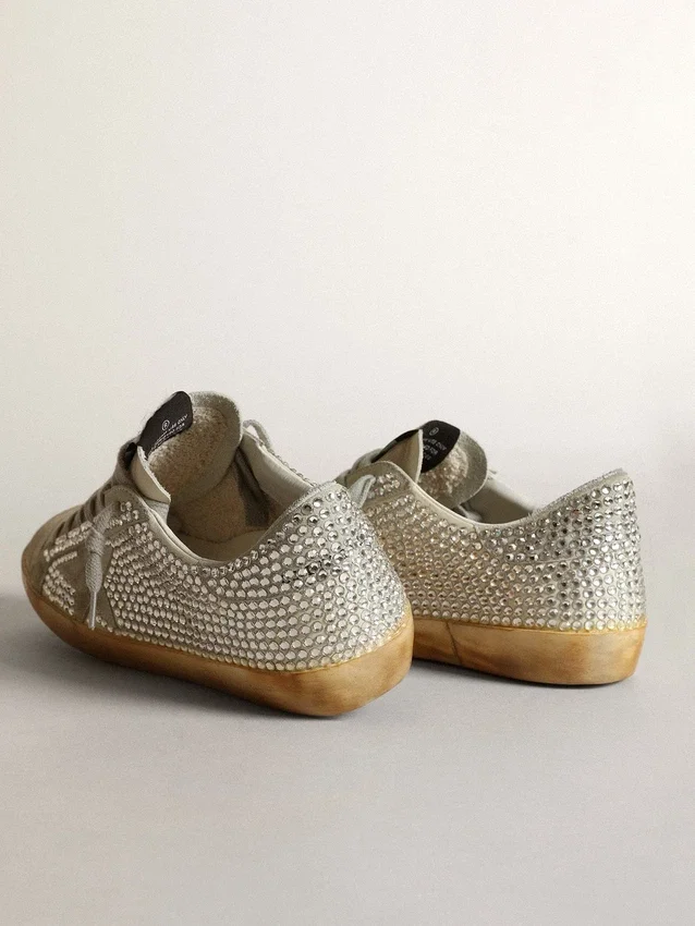 Super-Star para mujer en nubuck blanco envejecido con cristales Swarovski