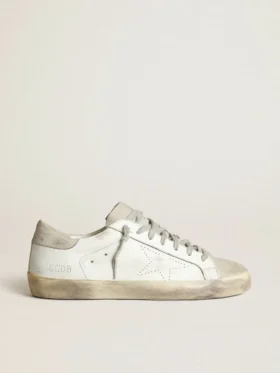 Super-Star para mujer en piel blanca con estrella perforada y lengüeta del talón de nubuck beige