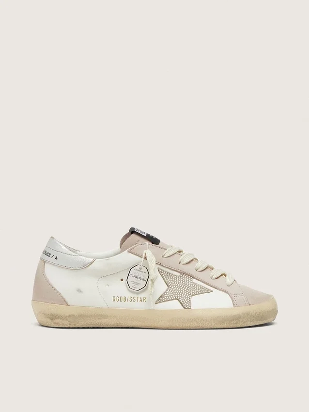 Super-Star para mujer en piel blanca y rosa empolvado con estrella de cristal Swarovski plateada