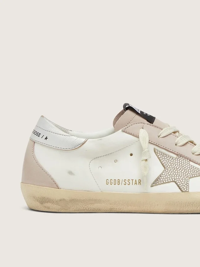 Super-Star para mujer en piel blanca y rosa empolvado con estrella de cristal Swarovski plateada