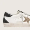 Super-Star para mujer en piel napa con estrella dorada brillante y lengüeta del talón negra brillante