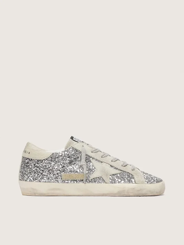 Super-Star para mujer en purpurina plateada con estrella de ante gris hielo