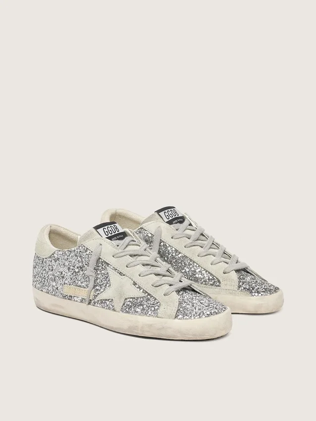 Super-Star para mujer en purpurina plateada con estrella de ante gris hielo
