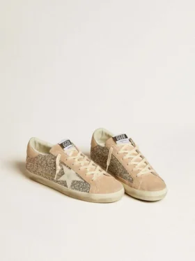 Super-Star para mujer en purpurina plateada con estrella de piel y lengüeta en el talón