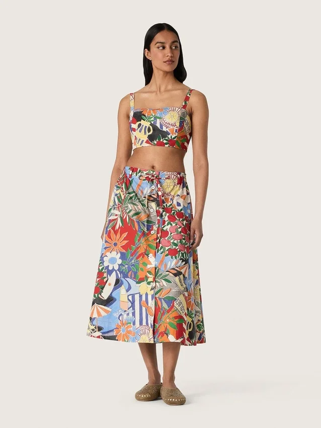 Falda de algodón para mujer con estampado multicolor