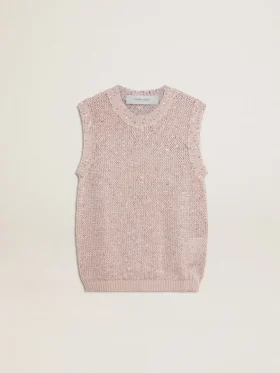 Top de punto de malla con lentejuelas y detalles en contraste