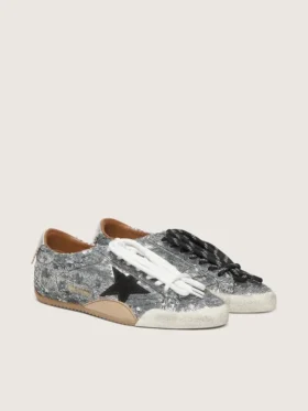 True-Star para hombre con lentejuelas plateadas, estrella negra y lengüeta de talón de piel plateada