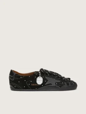 True-Star para hombre en ante negro con cristales Swarovski y estrella de cuero negro