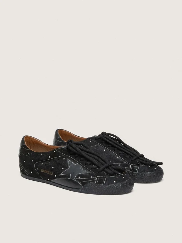 True-Star para hombre en ante negro con cristales Swarovski y estrella de cuero negro
