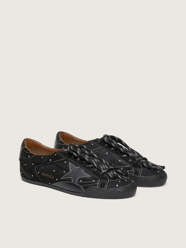 True-Star para hombre en ante negro con cristales Swarovski y estrella de cuero negro