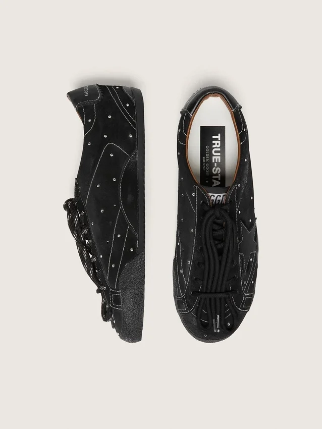 True-Star para mujer en ante negro con cristales Swarovski y estrella de piel negra