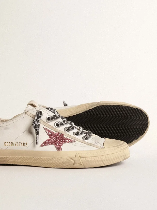 V-Star con estrella rosa brillante y lengüeta del talón de piel metalizada