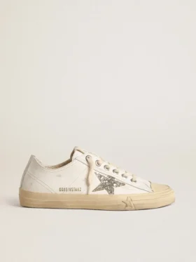 V-Star en piel blanca con una estrella de purpurina platino