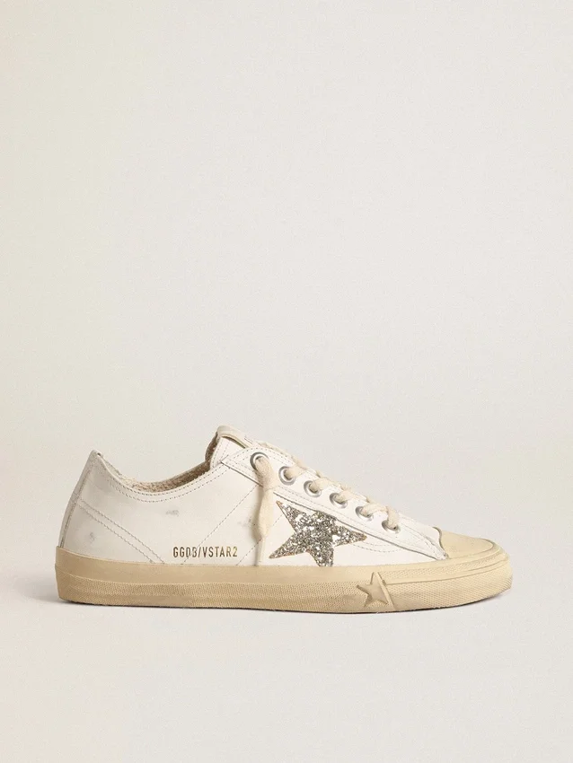 V-Star en piel blanca con una estrella de purpurina platino