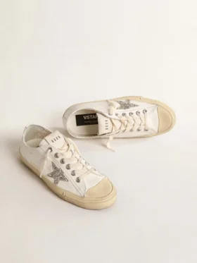 V-Star en piel blanca con una estrella de purpurina platino