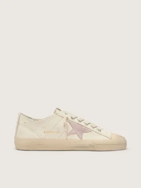 V-Star en piel napa beige con estrella de ante rosa antiguo