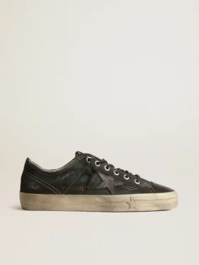 V-Star para hombre en lona a rayas negras y verdes con estrella y puntera de piel negra