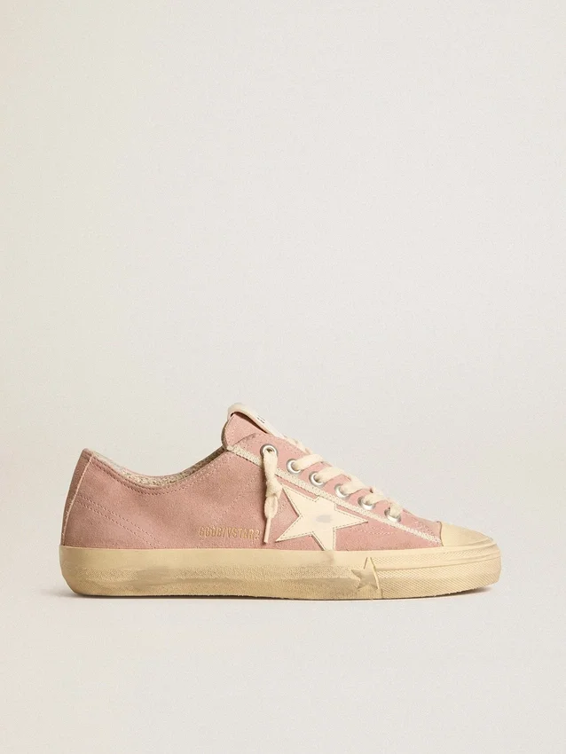V-Star para mujer en ante rosa con estrella de piel color crema