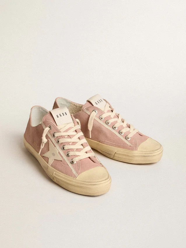 V-Star para mujer en ante rosa con estrella de piel color crema
