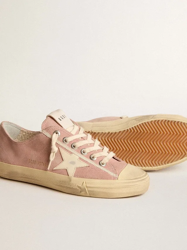 V-Star para mujer en ante rosa con estrella de piel color crema