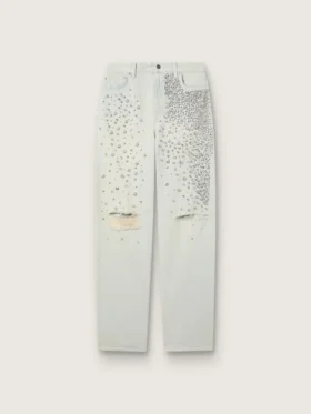 Vaqueros blanqueados para mujer con cristales cabujón