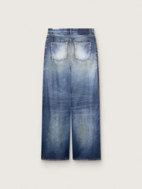 Vaqueros «boyfriend» de mujer en denim azul con estampado de archivo