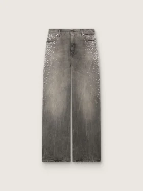 Vaqueros «boyfriend» de mujer en denim gris con tachuelas plateadas con efecto degradado