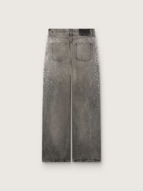 Vaqueros «boyfriend» de mujer en denim gris con tachuelas plateadas con efecto degradado