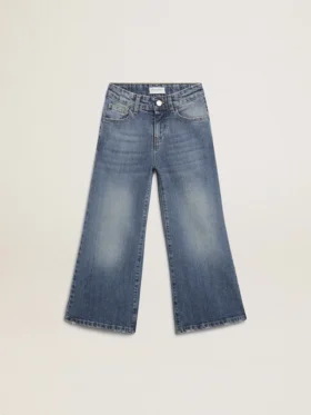 Vaqueros de corte ancho en denim azul medio