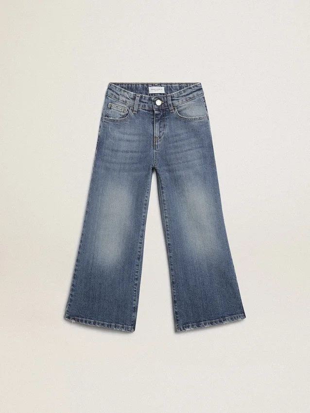 Vaqueros de corte ancho en denim azul medio