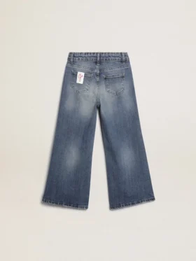Vaqueros de corte ancho en denim azul medio