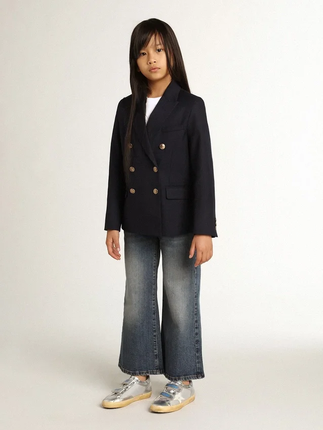 Vaqueros de corte ancho en denim azul medio