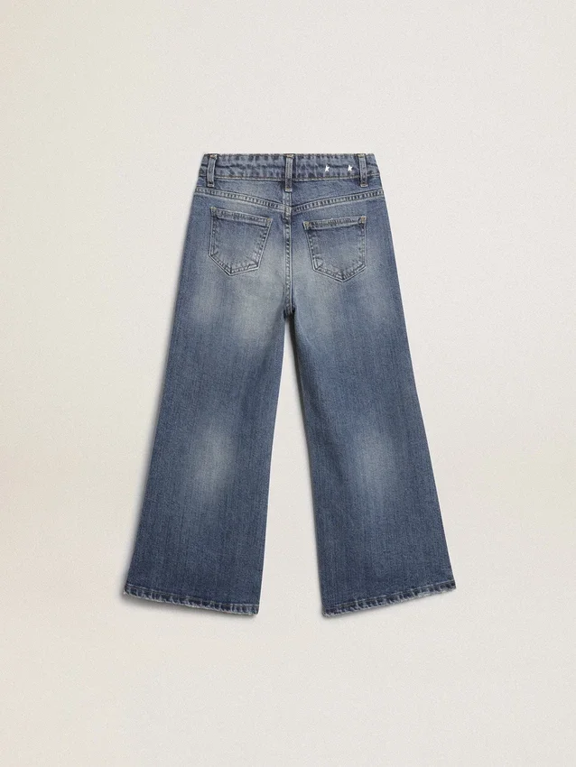 Vaqueros de corte ancho en denim azul medio