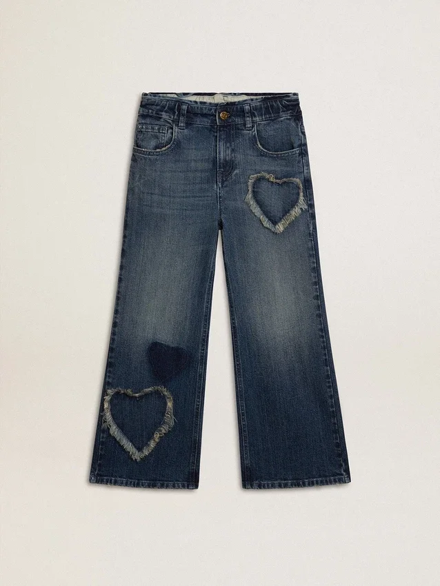Vaqueros de corte ancho para niñas en denim azul