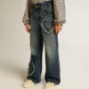 Vaqueros de corte ancho para niñas en denim azul