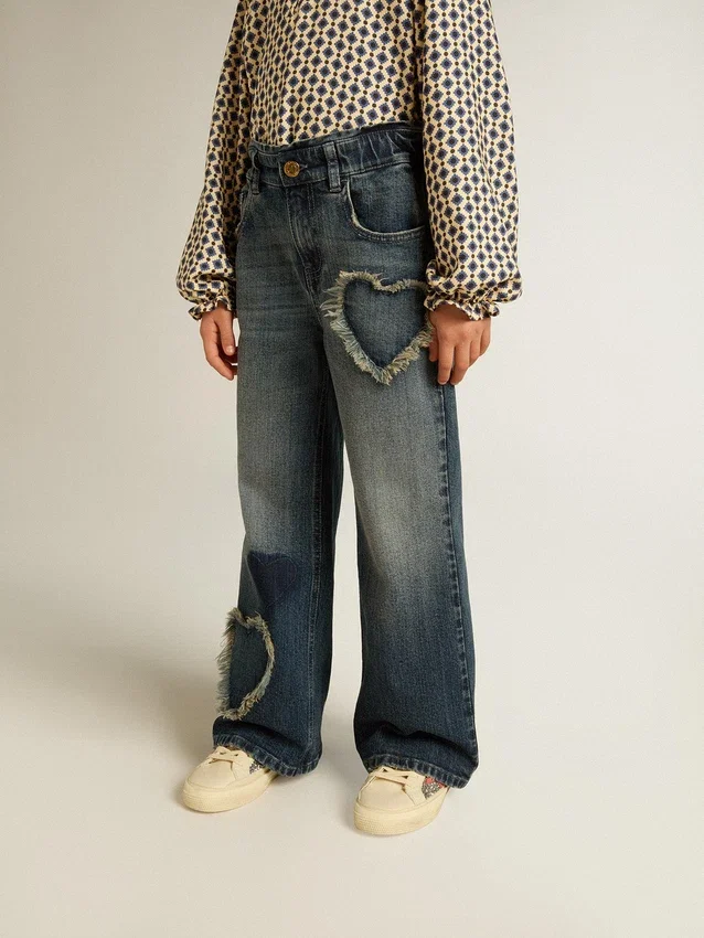 Vaqueros de corte ancho para niñas en denim azul