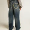 Vaqueros de corte ancho para niñas en denim azul