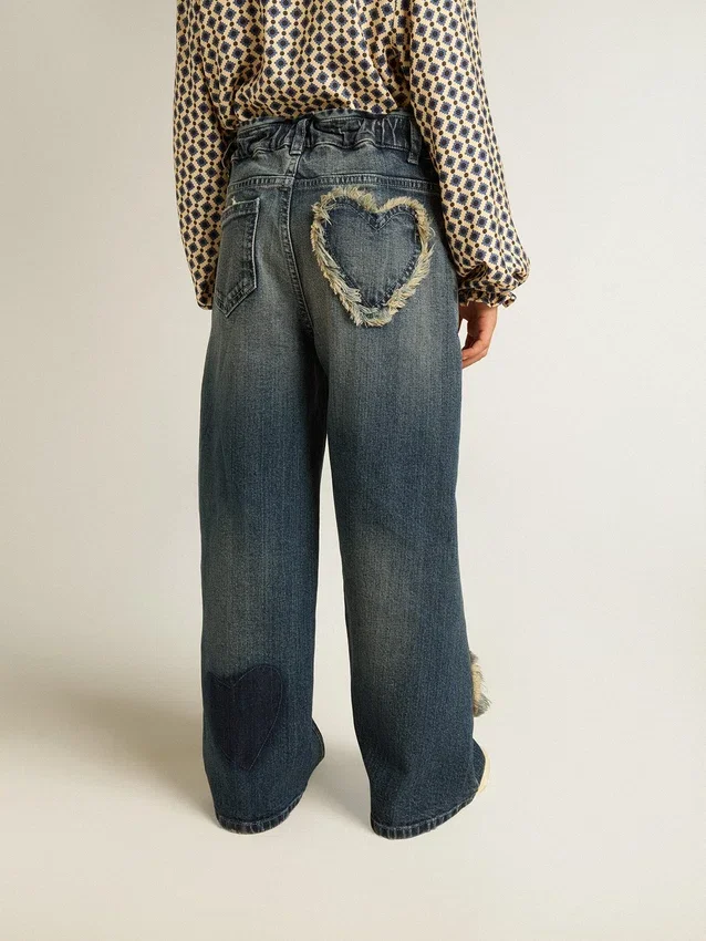 Vaqueros de corte ancho para niñas en denim azul